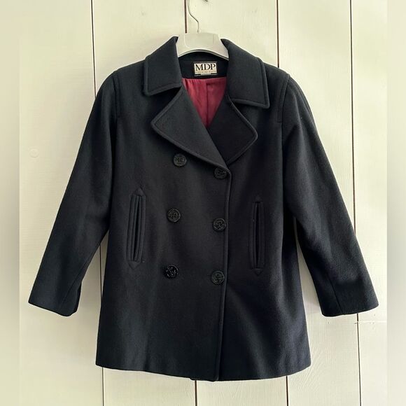 VTG 90s MDP Wool Pea Coat M-L Double Breasted Navy Fisherman Academia - Picture 1 of 8
